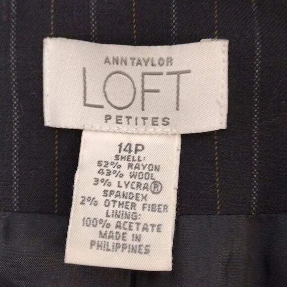 LOFT Y2K Plus 14P Black Grey Wool Blend Pen Stripe Single Breasted Blazer - Picture 12 of 14